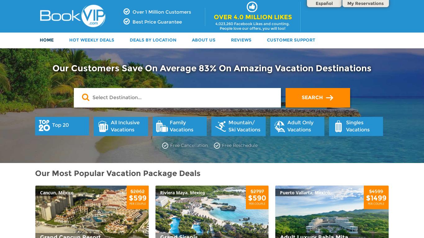 BookVIP.com has guaranteed lowest pricing on vacation packages to Cancun, Cabo San Lucas, Orlando, Caribbean, Las Vegas and much more!