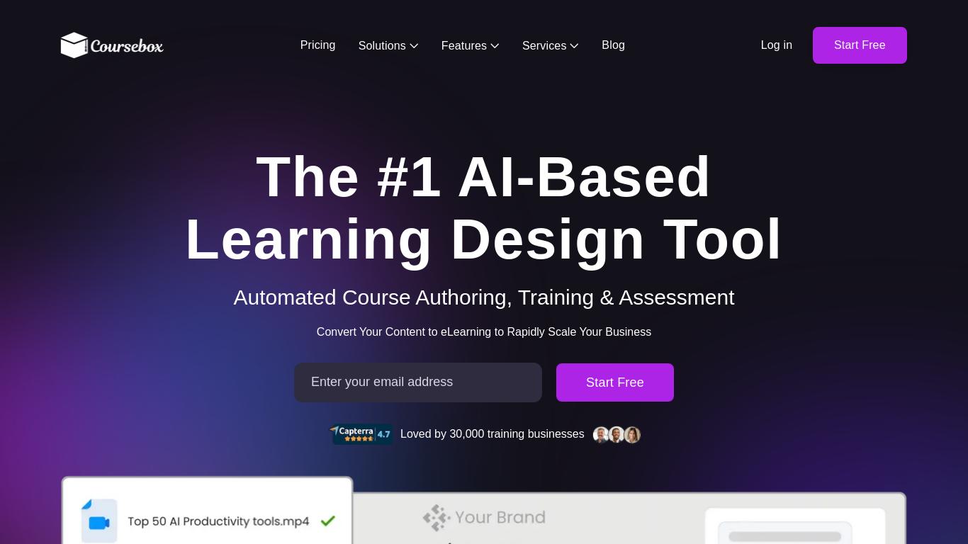 AI Course Creator which helps you build your online course in minutes. Sell courses, convert files to eLearning and make AI tutor chatbots. Click to try Coursebox AI, the best AI learning platform and AI course generator.