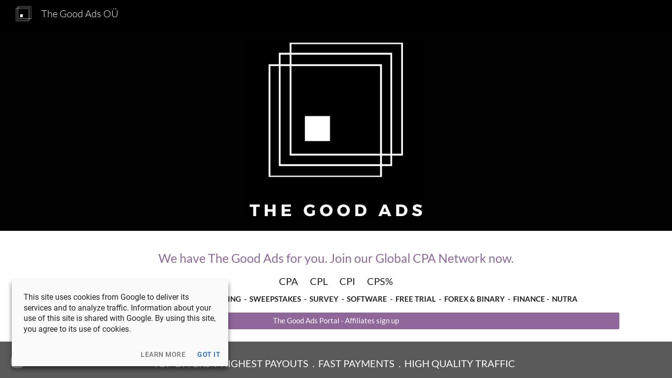 Join our Global CPA Network for top offers, high payouts, and fast payments in various categories. Become a publisher or advertiser today. Contact us at info@thegoodads.com.