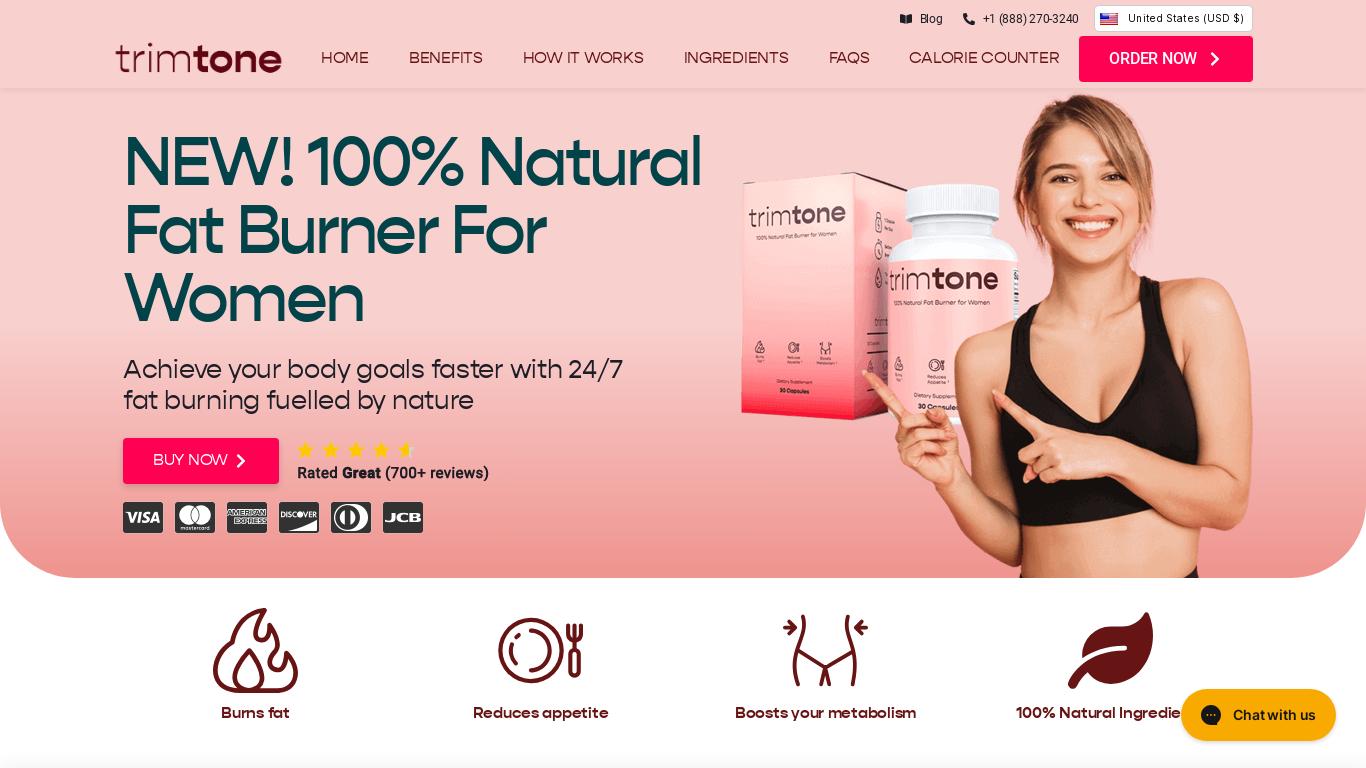 Trimtone is a weight loss supplement that helps users achieve their weight loss goals by supporting a suitable diet and exercise program for at least 50 days. If users are not satisfied with the product, they can email Trimtone within 50-100 days to receive a refund, excluding a $15 fixed fee for shipping and admin costs. Trimtone's ingredients help users feel fuller for longer, target problem areas, and burn fat more effectively. Purchasing a 2 or 3-month package comes with a free supply of Trimtone. The product is made in the USA and is GMP certified.