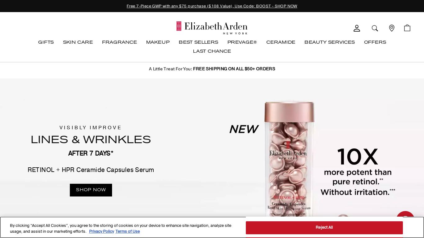 Elizabeth Arden is promoting their new interpretation of White Tea, which has been infused with citrus and florals. They are also offering discounts on their products, including free shipping and up to 30% off in their summer sale. Customers can take advantage of daily offers and complimentary gifts, as well as Afterpay for their purchases. Elizabeth Arden provides a virtual world for customers to discover their best skincare products, skincare tips, and tricks, and a quiz to find their perfect product. Customers can also shop for gift sets and their favorite skincare, makeup, and fragrance products. Sign up for their emails to receive special offers and stay up-to-date with their latest products.