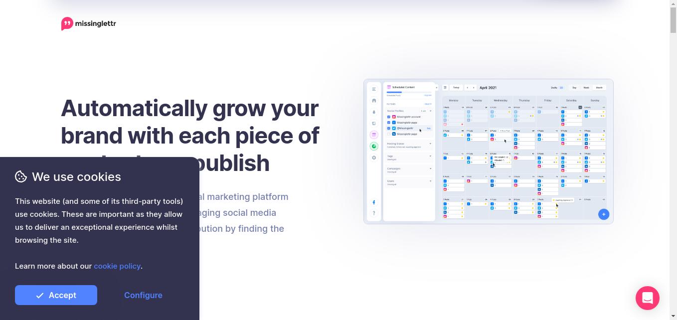 Missinglettr is an all-in-one social marketing platform that turns your content into engaging social media posts and helps you solve distribution by finding the best influencers in your niche.