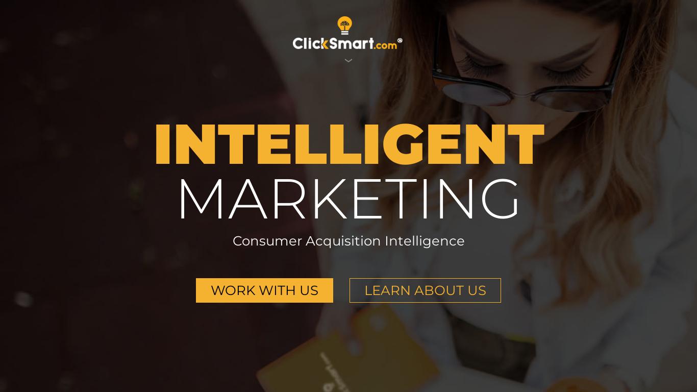 The text is promoting a company called ClickSmart which introduces consumers to reputable businesses. The company is based in the United States and has a team that can be contacted for information. The ClickSmart brand, domain and logo are all trademarks of Ghray Area Holdings, Inc.