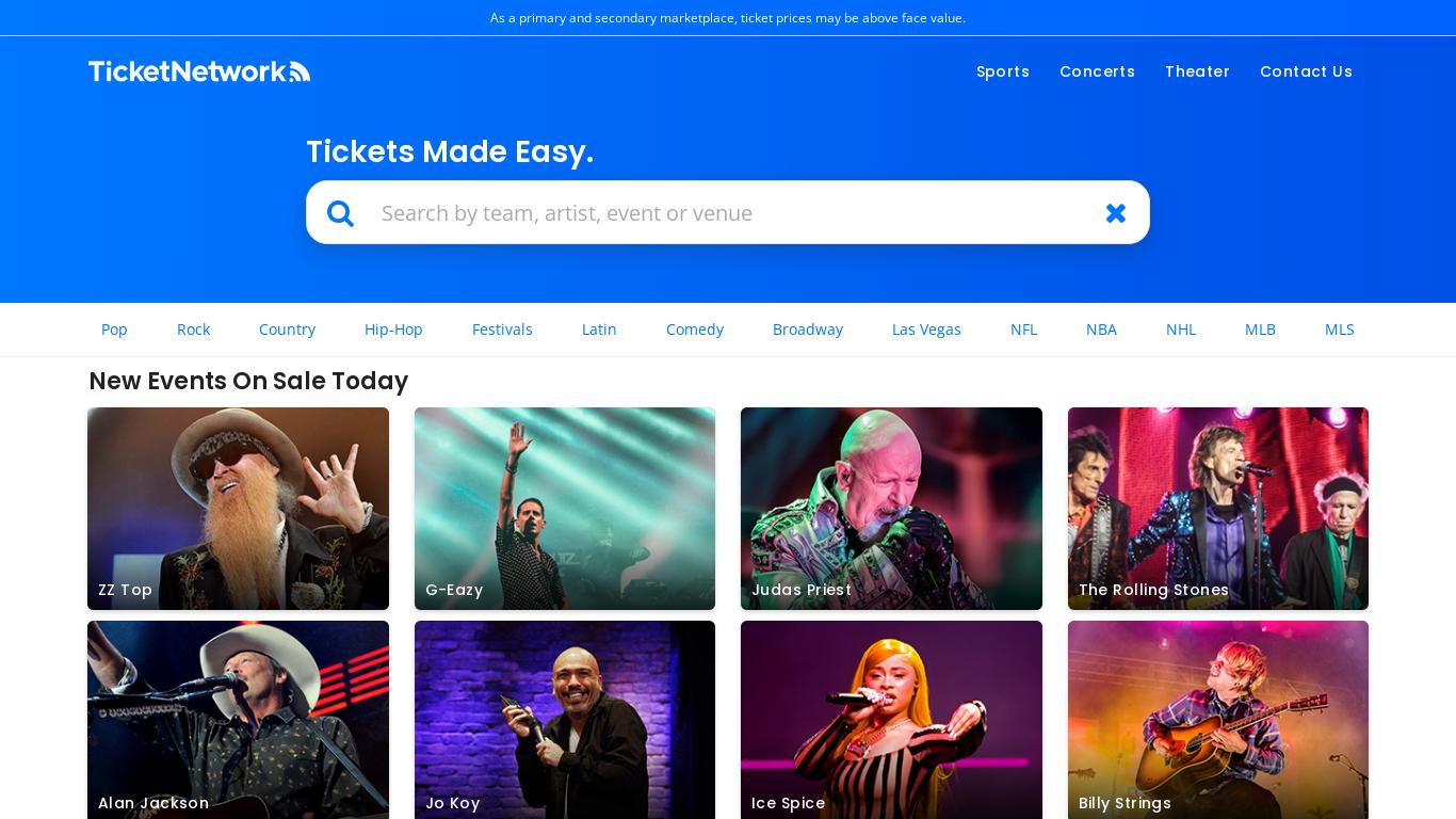 TicketNetwork's online marketplace connects you to a huge selection of Concerts, Sports, and Theater event tickets, as well as Gift Cards and Virtual Experiences with your favorite musicians, actors, and athletes. Safe, secure, and easy online ordering.