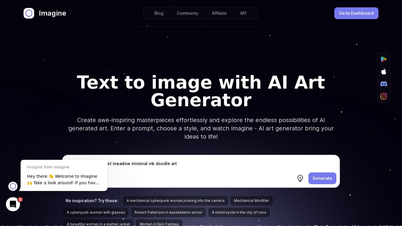 Create AI Art and turn your imaginations into reality with Imagine’s AI Art Generator and produce stunning visuals to cover up your artistic thoughts.