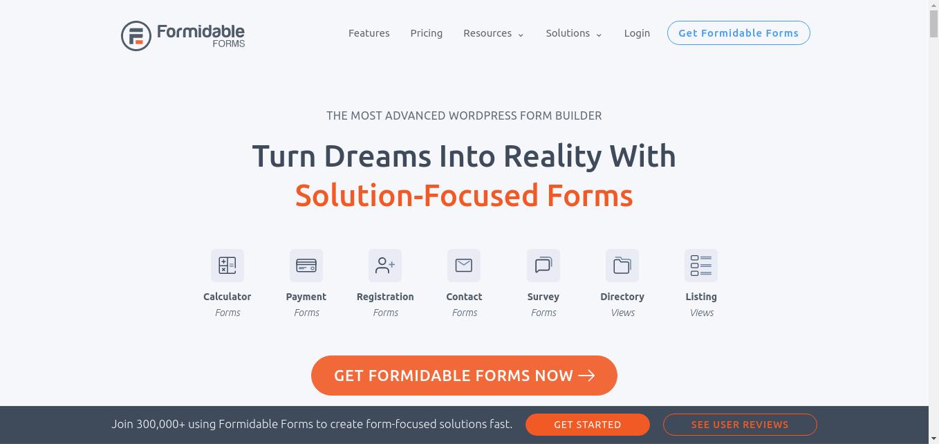 Formidable Forms is an advanced WordPress form builder that allows users to create solution-focused forms such as calculator forms, payment forms, registration forms, survey forms, contact forms, and directory views, among many others. The plugin features a drag-and-drop form builder, visual styler, and tons of form templates. Additionally, it has more than 30 add-ons that facilitate easy installation, as well as over 125 hooks and customizable HTML for simple customization. With Formidable Views, users can transform entries into listings, directories, calendars, and front-end content. The plugin is suitable for building various types of sites, including complex multi-page forms with conditional logic, file uploads, and calculations, among others.