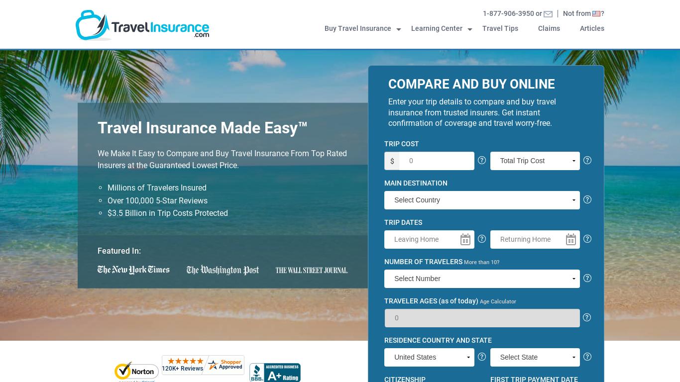 Compare and buy travel insurance from trusted providers. Get quotes, compare plans, and buy online for instant coverage. Travel worry-free with TravelInsurance.com.