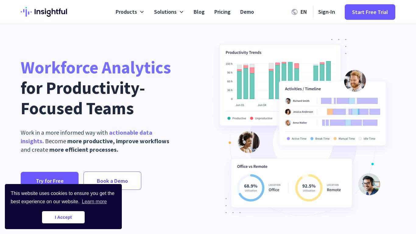 Monitor productivity, track time, manage remote teams, and much more with Insightful - the best workforce analytics software!