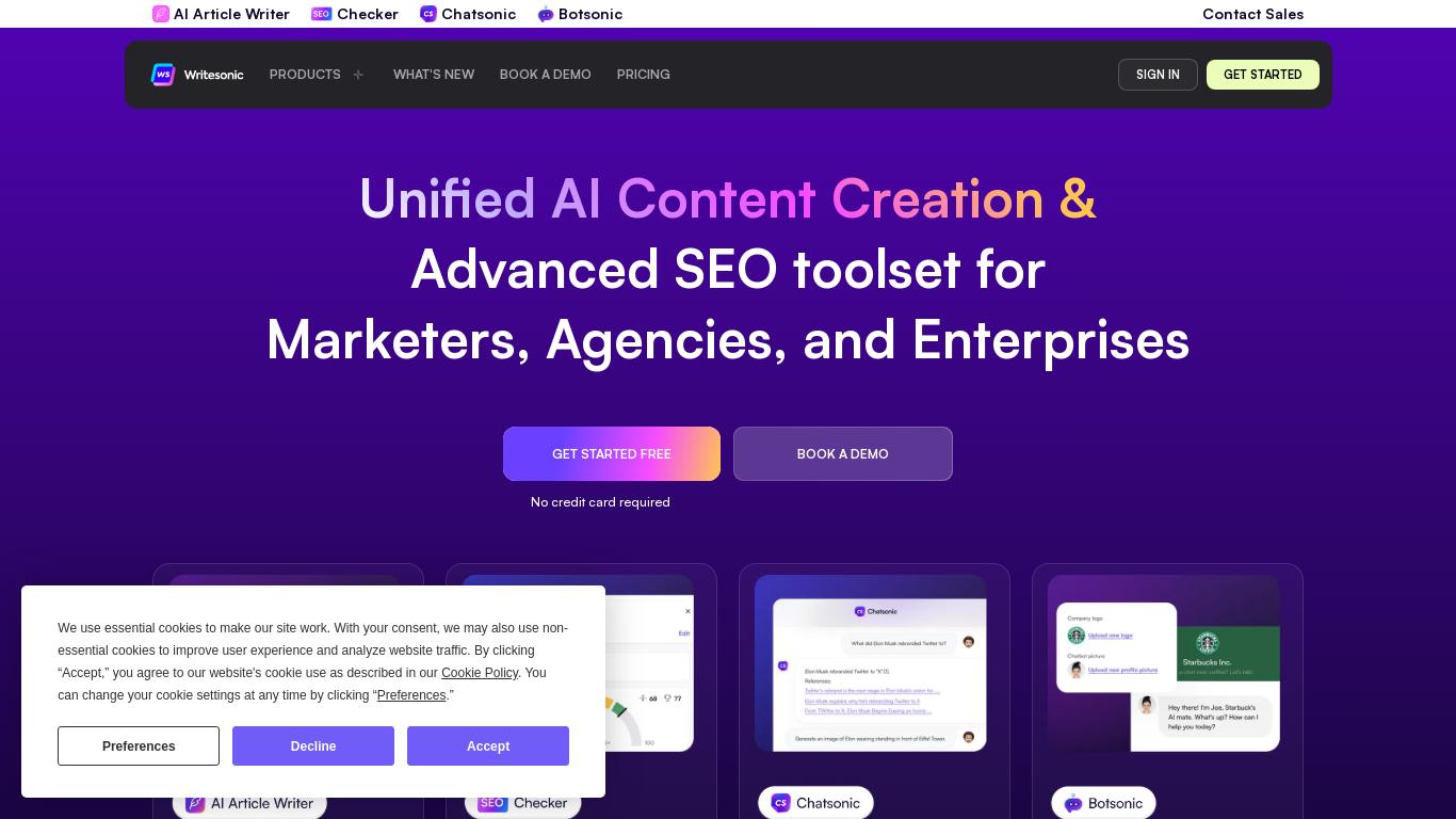 Writesonic is the Generative AI platform for crafting factually-accurate, on-brand content with real-time data, optimizing for SEO, and building custom ChatGPT AI chatbots trained on your data.