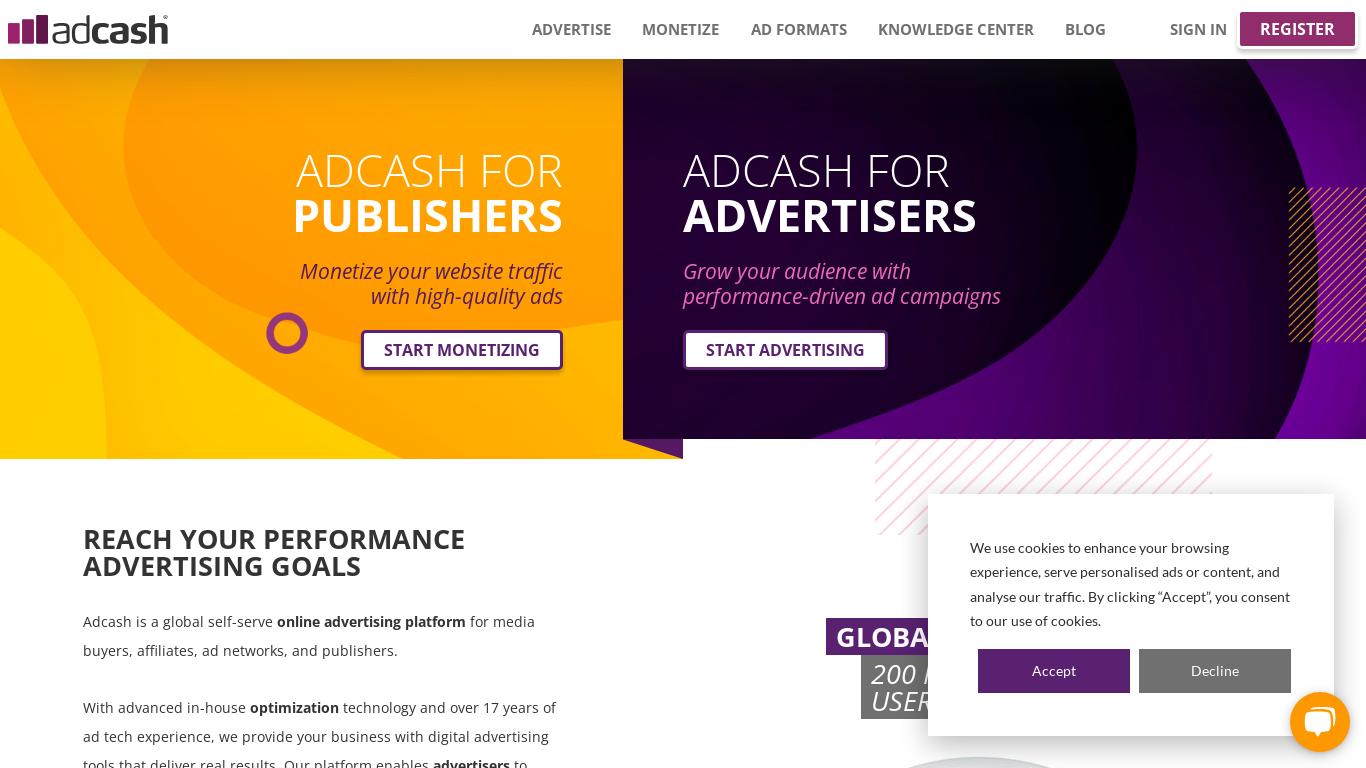 Adcash is a global online advertising platform for media buyers, affiliates, ad networks and publishers. Advertise your business or monetize your website!