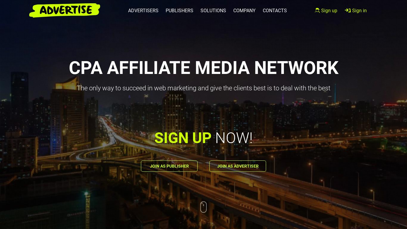 Discover the premier affiliate network, Advertise.net, offering tailored solutions for publishers and advertisers in high-performing verticals. Boost your ROI with our innovative platform and dedicated support.