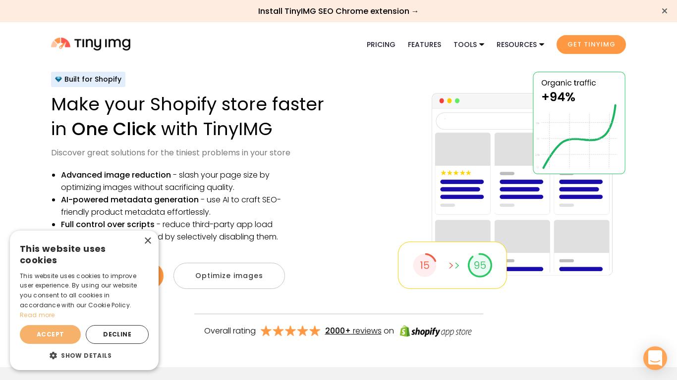 TinyIMG, a Shopify app, has received positive feedback from customers for its SEO and speed optimization features. Users have reported improvements in their SEO, page load speed, and overall website performance. The app helps optimize images, generate SEO-friendly metadata, reduce javascript, and implement lazy loading. Moreover, the customer service provided by TinyIMG has been praised by its users.