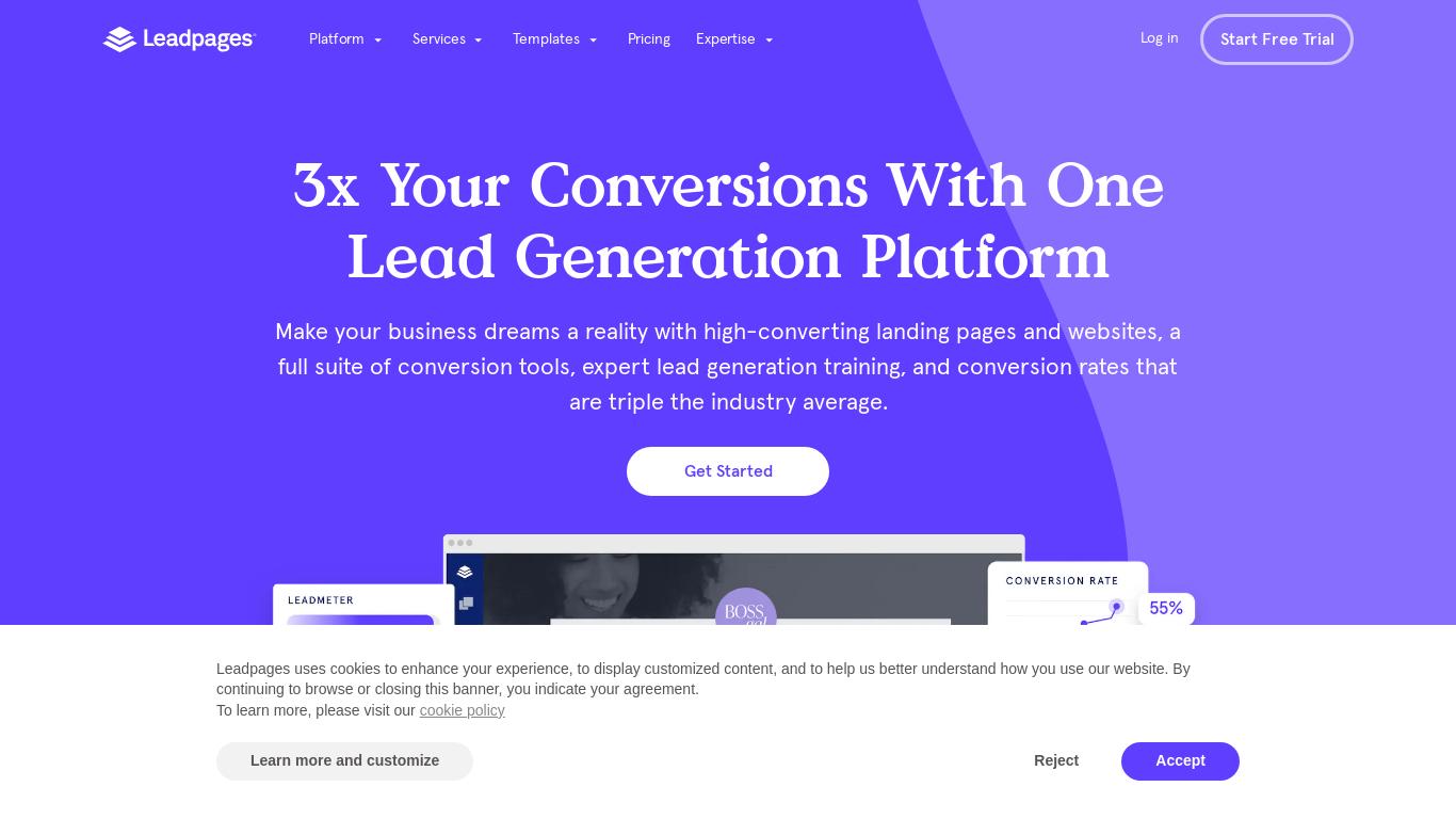 Leadpages offers code-free website and landing page creation software for business growth. Users can customize templates and launch professional-looking pages designed to convert visitors to leads and sales. The platform includes a complete conversion toolkit, analytics and performance tracking, and artificial intelligence for faster content creation.
