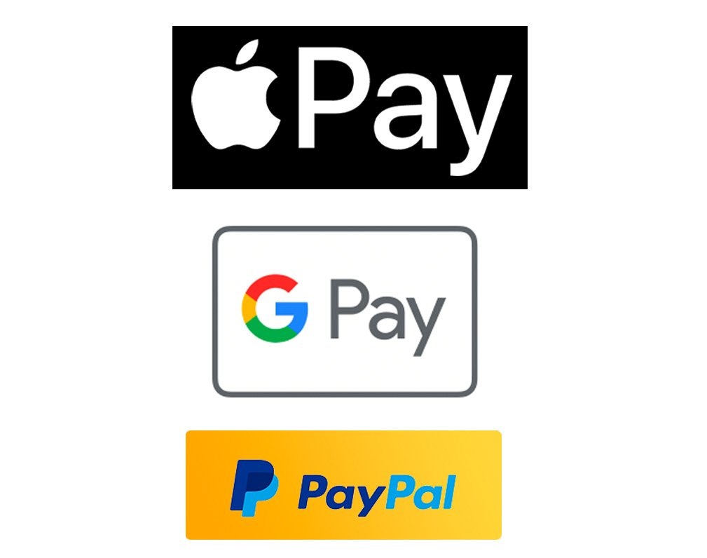 Logótipos Apple Pay, Google Pay e PayPal