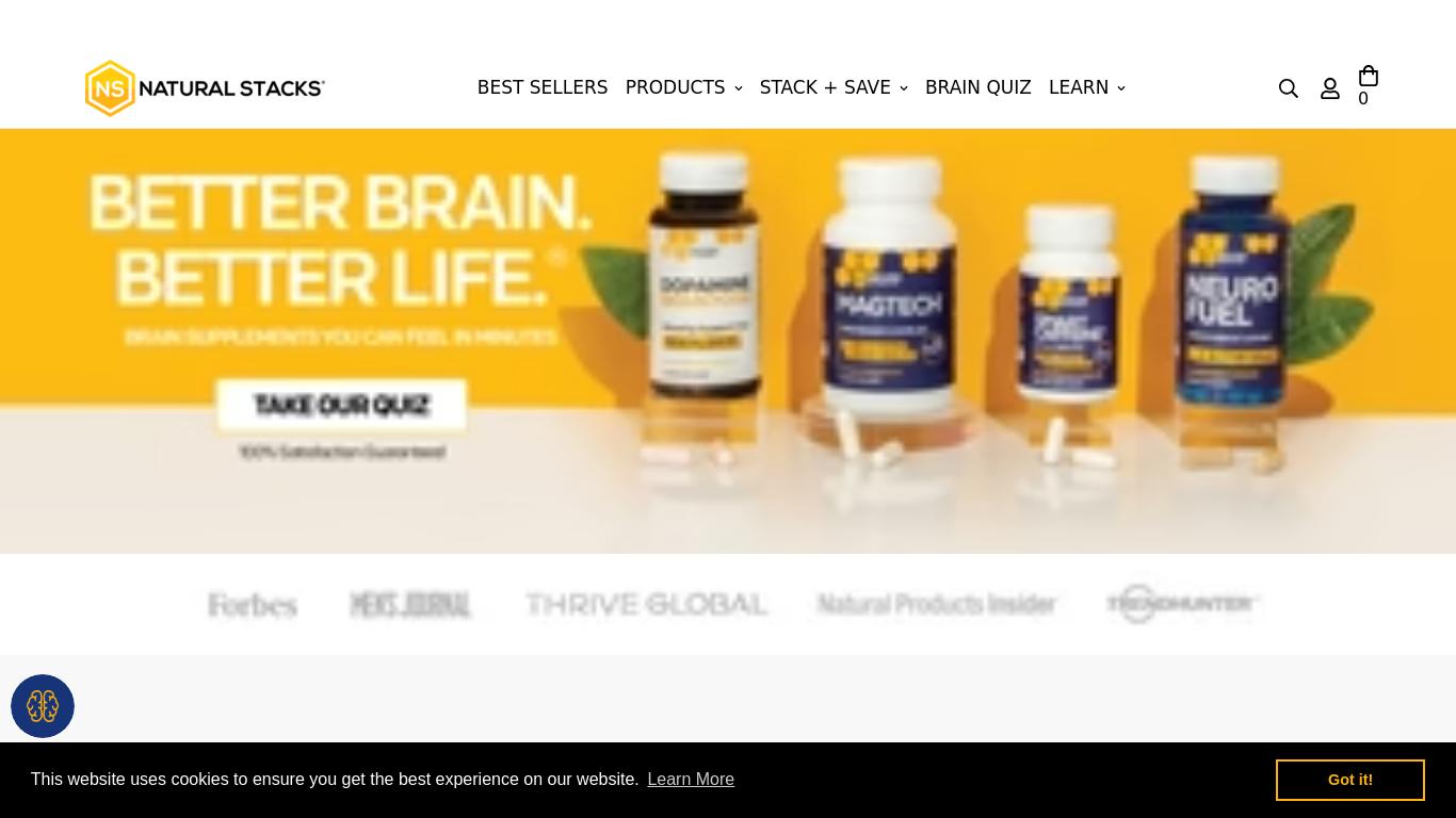 Start building a better, faster, sharper brain today with Natural Stacks. Premium ingredients, transparent formulas and 100% guaranteed.
